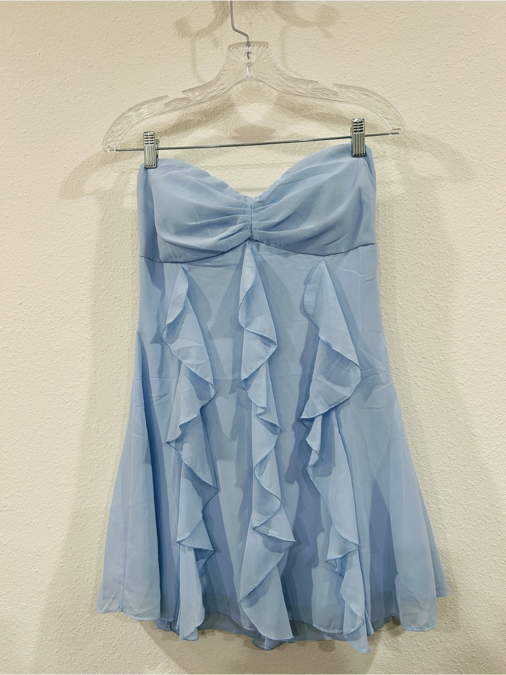 Windsor Flirty Flowy Chiffon Strapless Babydoll Dress Blue Small